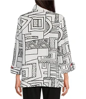 Ali Miles Printed Wire Collar 3/4 Sleeve Button Front Tunic