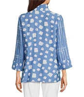 Ali Miles Printed Wire Collar 3/4 Sleeve Button-Front Tunic