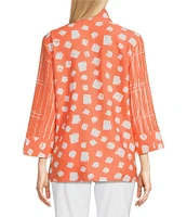 Ali Miles Printed Wire Collar 3/4 Sleeve Button-Front Tunic
