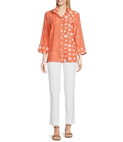 Ali Miles Printed Wire Collar 3/4 Sleeve Button-Front Tunic