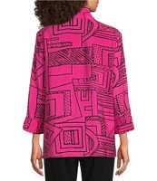 Ali Miles Printed Wire Collar 3/4 Sleeve Button Front Tunic