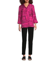 Ali Miles Printed Wire Collar 3/4 Sleeve Button Front Tunic