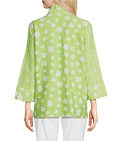 Ali Miles Printed Wire Collar 3/4 Sleeve Button-Front Tunic