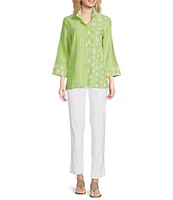 Ali Miles Printed Wire Collar 3/4 Sleeve Button-Front Tunic