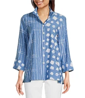 Ali Miles Printed Wire Collar 3/4 Sleeve Button-Front Tunic