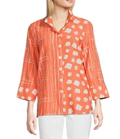 Ali Miles Printed Wire Collar 3/4 Sleeve Button-Front Tunic