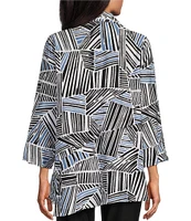 Ali Miles Printed Woven Wire Collar 3/4 Sleeve Asymmetric Hem Button-Front Tunic