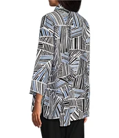 Ali Miles Printed Woven Wire Collar 3/4 Sleeve Asymmetric Hem Button-Front Tunic