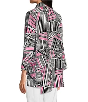 Ali Miles Printed Woven Wire Collar 3/4 Sleeve Asymmetric Hem Button-Front Tunic