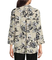 Ali Miles Pucker Woven Allover Stroke Floral Wire Collar 3/4 Sleeves Button Front Shirt