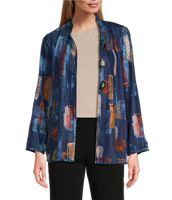 Ali Miles Reversible Printed Collared Long Sleeve Jacket