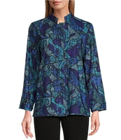 Ali Miles Reversible Printed Collared Long Sleeve Jacket