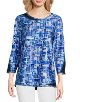 Ali Miles Reversible Round Neck 3/4 Sleeve Hi-Low Tunic