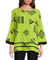Ali Miles Round Neck 3/4 Sleeve Print Popover Tunic