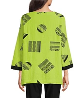Ali Miles Round Neck 3/4 Sleeve Print Popover Tunic