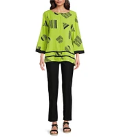 Ali Miles Round Neck 3/4 Sleeve Print Popover Tunic