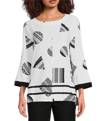 Ali Miles Round Neck 3/4 Sleeve Print Popover Tunic