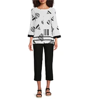 Ali Miles Round Neck 3/4 Sleeve Print Popover Tunic