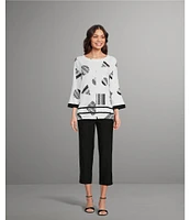 Ali Miles Round Neck 3/4 Sleeve Print Popover Tunic