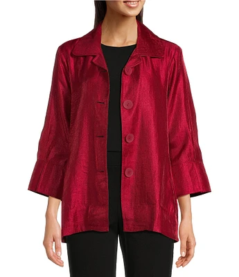 Ali Miles Shimmer Collared 3/4 Wide Sleeve Button Up Jacket