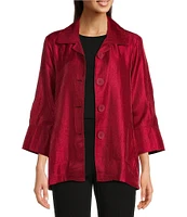 Ali Miles Shimmer Collared 3/4 Wide Sleeve Button Up Jacket