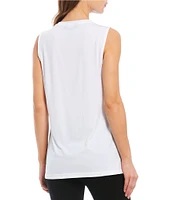 Ali Miles Crepe Luxe Sleeveless Round Neck Tank