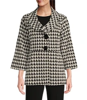 Ali Miles Stretch Jacquard Houndstooth Collared 3/4 Sleeve Button Up Jacket