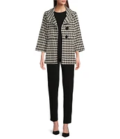 Ali Miles Stretch Jacquard Houndstooth Collared 3/4 Sleeve Button Up Jacket