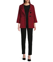 Ali Miles Stretch Jacquard Houndstooth Collared 3/4 Sleeve Button Up Jacket