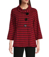 Ali Miles Stretch Jacquard Houndstooth Collared 3/4 Sleeve Button Up Jacket