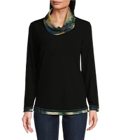 Ali Miles Stretch Knit Cowl Neck Long Sleeve Tunic