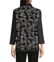 Ali Miles Stretch Knit Jacquard Mix Print Mandarin Collar Long Sleeve Button-Front Jacket