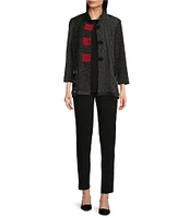 Ali Miles Stretch Knit Jacquard Mix Print Mandarin Collar Long Sleeve Button-Front Jacket