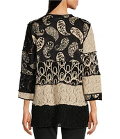 Ali Miles Stretch Mixed Media V-Neck 3/4 Sleeve Jacket