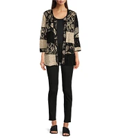 Ali Miles Stretch Mixed Media V-Neck 3/4 Sleeve Jacket