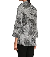 Ali Miles Stretch Abstract Patch Print Wire Collar Neckline 3/4 Sleeve Tunic