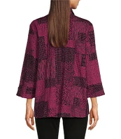 Ali Miles Stretch Abstract Patch Print Wire Collar Neckline 3/4 Sleeve Tunic