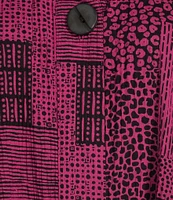 Ali Miles Stretch Abstract Patch Print Wire Collar Neckline 3/4 Sleeve Tunic