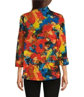 Ali Miles Stretch Abstract Printed Collared Neckline 3/4 Sleeve Tunic