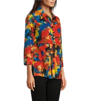 Ali Miles Stretch Abstract Printed Collared Neckline 3/4 Sleeve Tunic