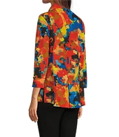 Ali Miles Stretch Abstract Printed Collared Neckline 3/4 Sleeve Tunic