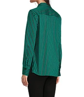 Ali Miles Stretch Stripe Print Point Collar Long Sleeve Tunic