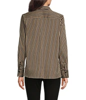 Ali Miles Stretch Stripe Print Point Collar Long Sleeve Tunic