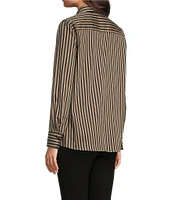 Ali Miles Stretch Stripe Print Point Collar Long Sleeve Tunic