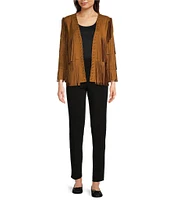 Ali Miles Stretch Suede Fringe Open Long Sleeve Jacket