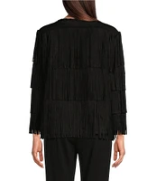 Ali Miles Stretch Suede Fringe Open Long Sleeve Jacket