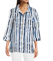 Ali Miles Stripe 3/4 Cuff Sleeve Button Front Tunic