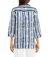 Ali Miles Stripe 3/4 Cuff Sleeve Button Front Tunic