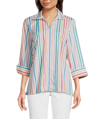 Ali Miles Stripe 3/4 Cuff Sleeve Popover Tunic