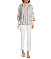 Ali Miles Stripe 3/4 Cuff Sleeve Popover Tunic